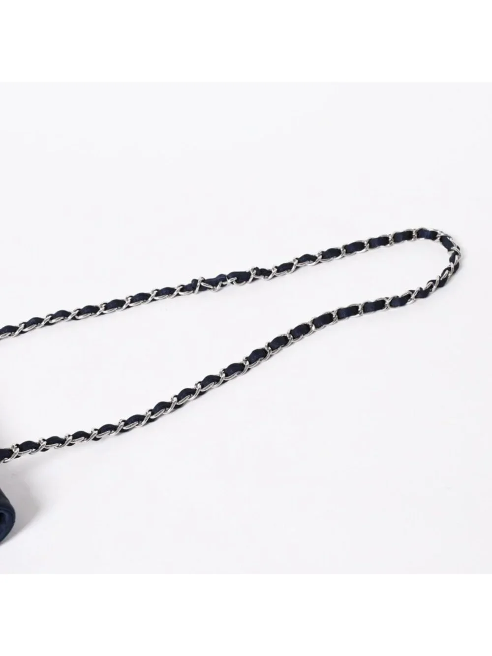 Chanel Quilted 25 Double Flap Chain Shoulder Bag CC Logo Satin Sequin Navy